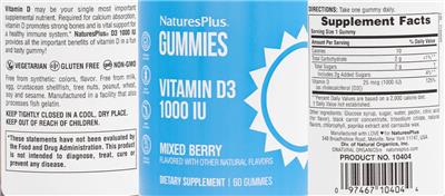 Vitamin D3 1000 IU Gummies Mixed Berry label