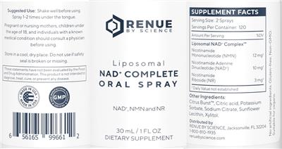 Liposomal NAD+ Complete Oral Spray label