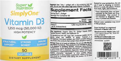 Vitamin D3 1,250 mcg (50,000 IU) label
