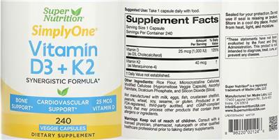 Vitamin D3 + K2 label