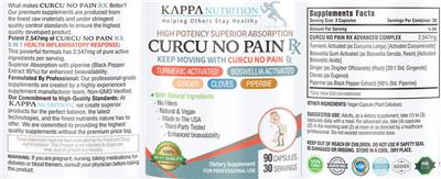 Curcu No Pain Rx label