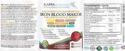 Iron Blood Maker 9 in 1 Iron Advanced Complex label