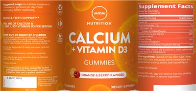 Calcium + Vitamin D3 Gummies Orange & Berry Flavored label