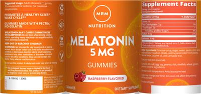 Melatonin 5 mg Raspberry Flavored label
