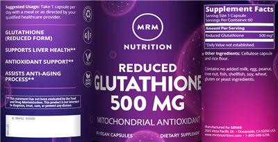 Reduced Glutathione 500 mg label
