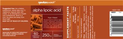 Alpha Lipoic Acid 250 mg label