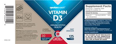Vitamin D3 125 mcg Fast Dissolve Cherry Flavored label