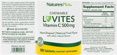 Chewable Lovites Vitamin C 500 mg Natural Fruit Flavor label