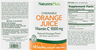 Chewable Orange Juice Vitamin C 1000 mg Natural Orange Flavor label