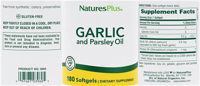 Garlic and Parsley Oil label