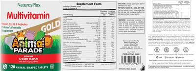 Multivitamin Gold Cherry Flavor label