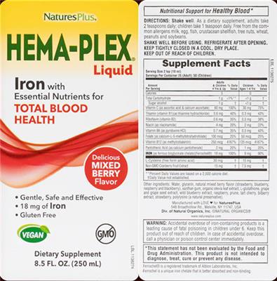 Hema-Plex Liquid Delicious Mixed Berry Flavor label