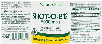 Shot-O-B12 5000 mcg Wild Berry Flavor label