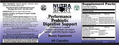 Performance Probiotic Digestive Support label