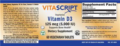 Vitamin D3 125 mcg (5,000 IU) label