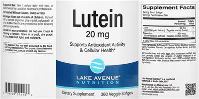 Lutein 20 mg label