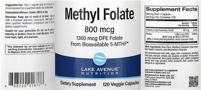 Methyl Folate 800 mcg label