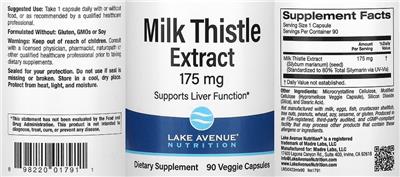 Milk Thistle Extract 175 mg label