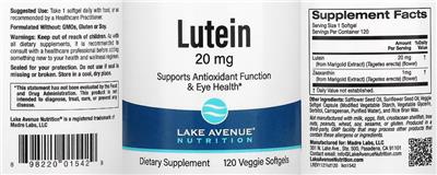Lutein 20 mg label