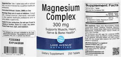 Magnesium Complex 300 mg label