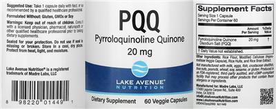 PQQ 20 mg label