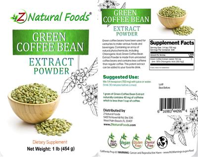 Green Coffee Bean Extract Powder label