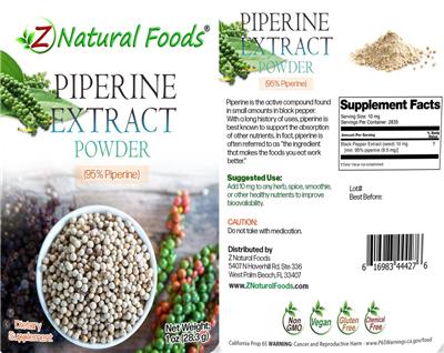 Piperine Extract Powder (95% Piperine) label