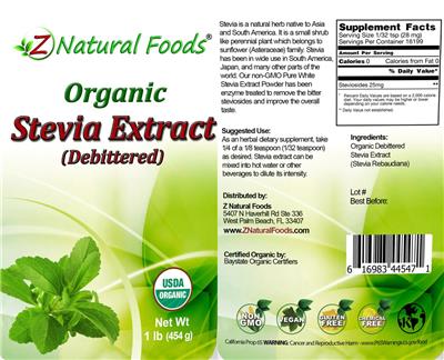 Organic Stevia Extract (Debittered) label