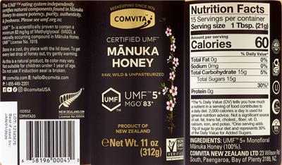 Manuka Honey UMF 5+ MGO 83+ label
