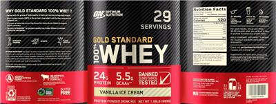 Gold Standard 100% Whey Vanilla Ice Cream label