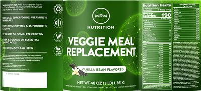 Veggie Meal Replacement Vanilla Bean Flavored label