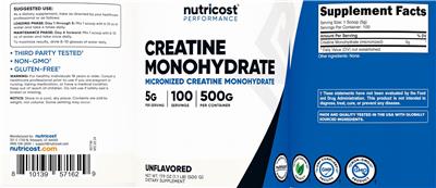 Creatine Monohydrate 5g Unflavored Powder label