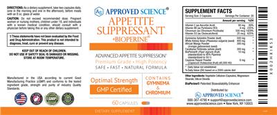 Appetite Suppressant +BioPerine label