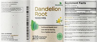 Dandelion Root 1500 mg label