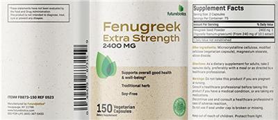 Fenugreek Extra Strength 2400 mg label