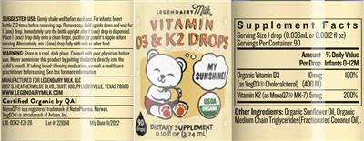Vitamin D3 & K2 Drops label