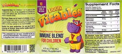 Liquid Immune Blend for Children Orange Flavored label