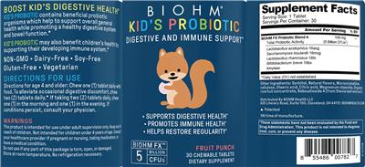 Kid's Probiotic Fruit Punch label