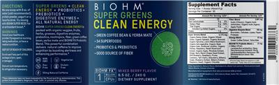 Super Greens Clean Energy Mixed Berry Flavor label