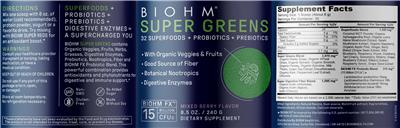Super Greens Mixed Berry Flavor label