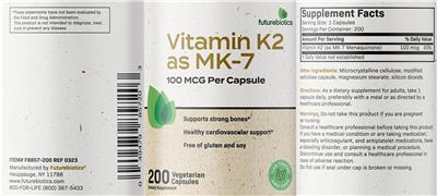 Vitamin K2 as MK-7 100 mcg label