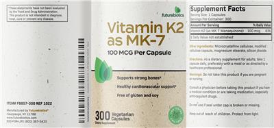 Vitamin K2 as MK-7 100 mcg label