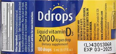Liquid Vitamin D3 2000 IU label