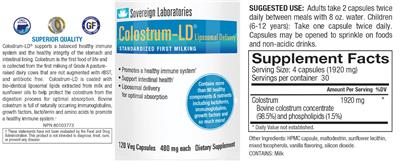 Colostrum-LD 480 mg label