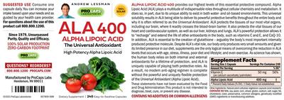 ALA 400 Alpha Lipoic Acid label