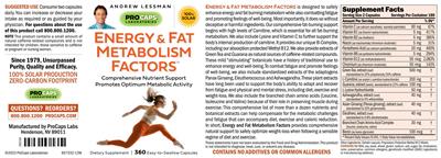 Energy & Fat Metabolism Factors label