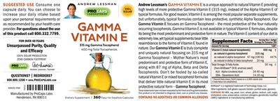 Gamma Vitamin E label