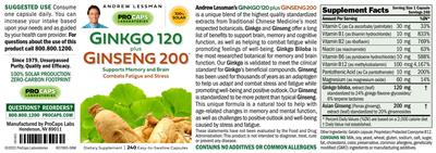 Ginkgo 120 plus Ginseng 200 label