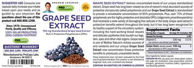 Grape Seed Extract 100 mg label