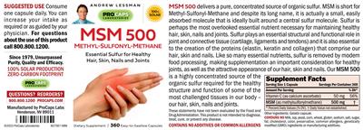 MSM 500 mg label